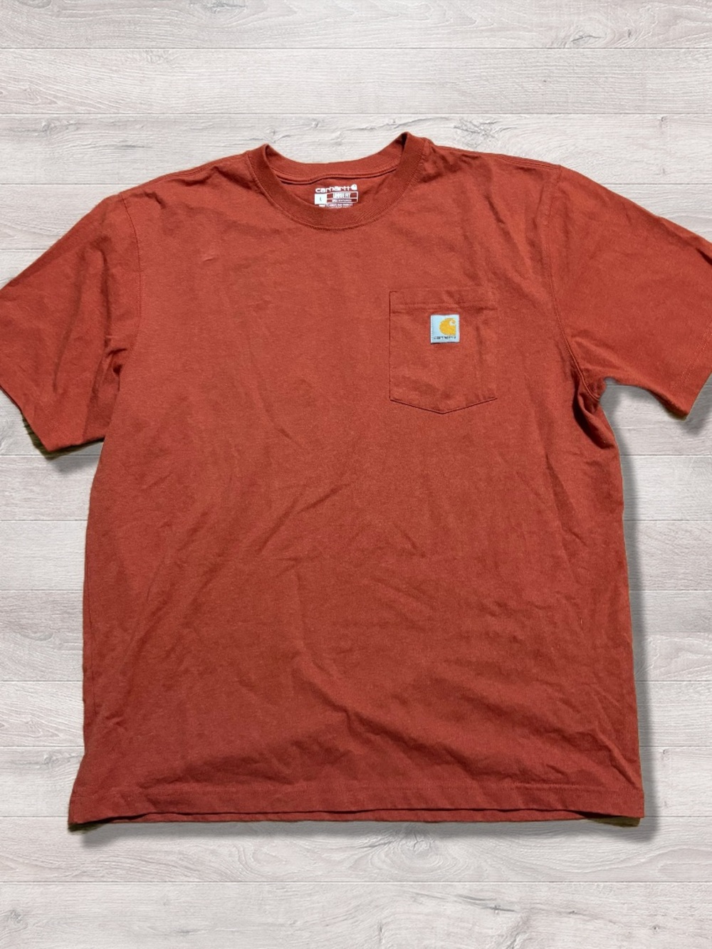 CARHARTT Mens Pocket T Shirt Sz Large Orange Short Sleeve Sleeve Logo Tee